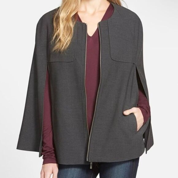 Halogen Twill Cape Jacket Zip A-Line Structured Front Charcoal Grey Women XS - Picture 5 of 8